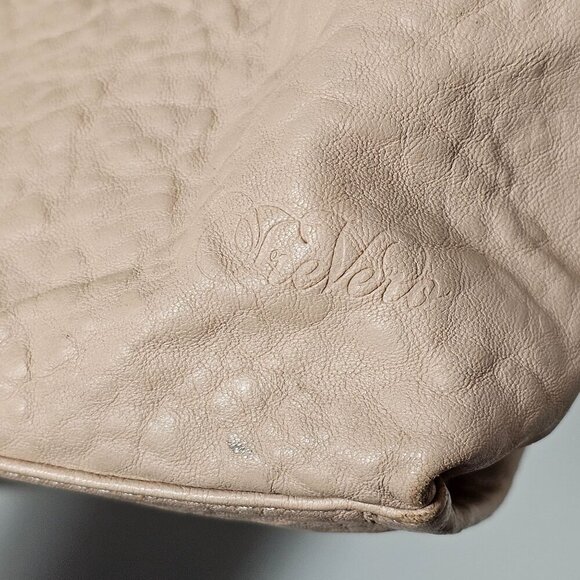 Tre Vero Beige‎ Leather Shoulder Bag Tan Chain Strap Pockets 10"x13.5" - Picture 7 of 14